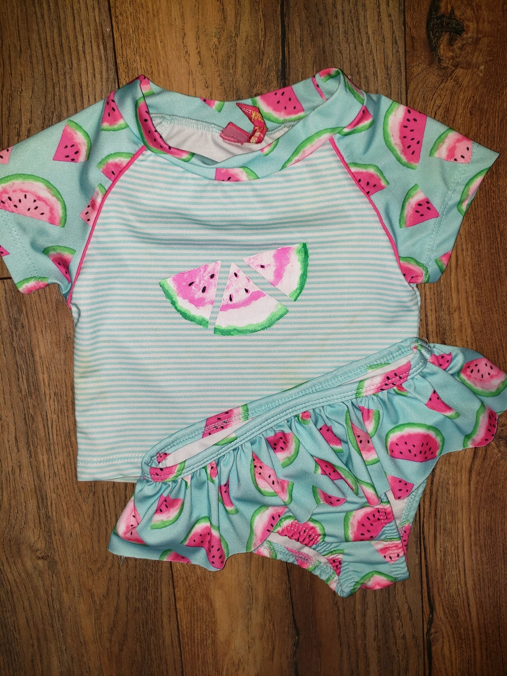 Kids Aqua Watermelon Rash Guard Set - Pink & Mint - 3T